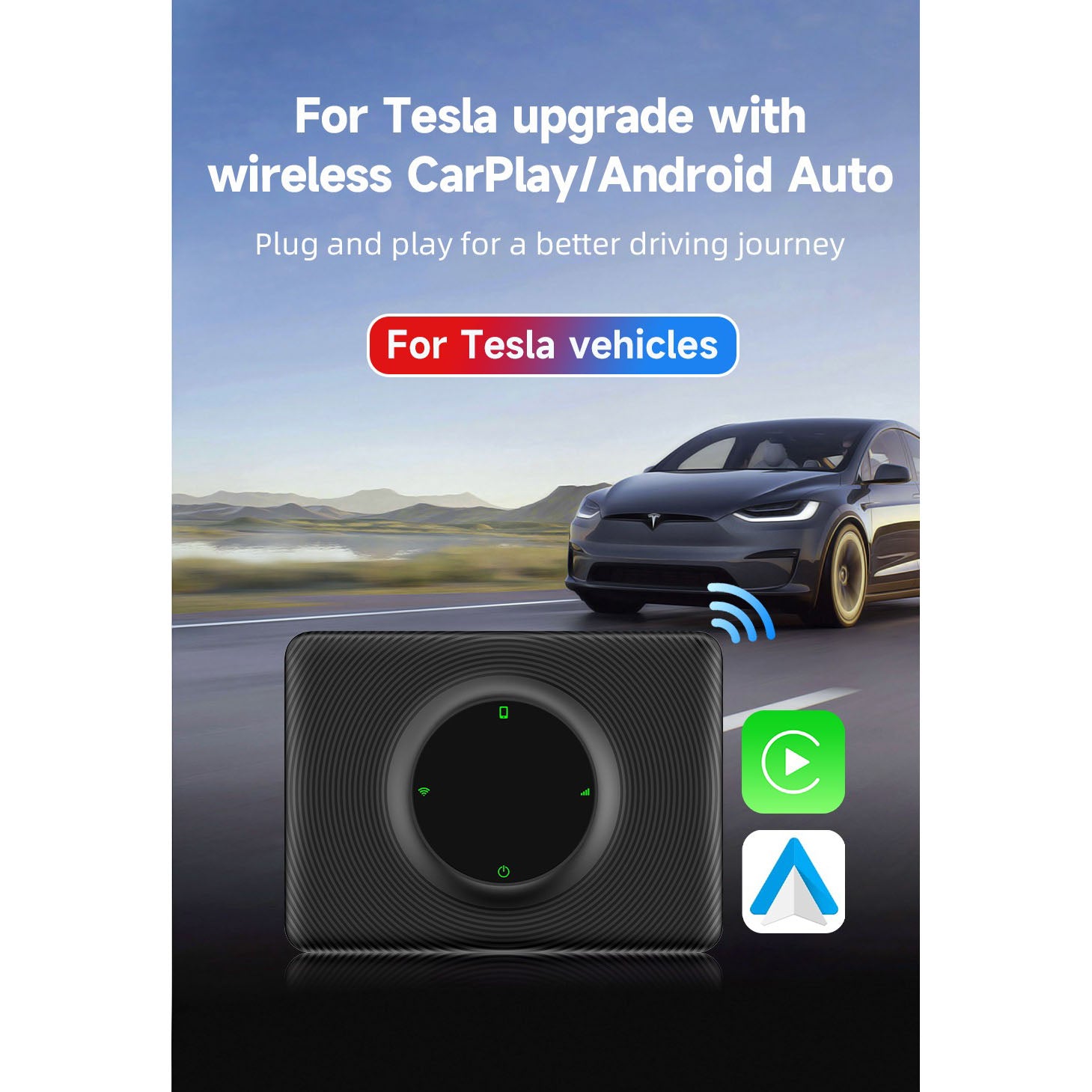 CP-AA-T Wireless CarPlay and Android Auto Upgrade for Tesla with Hands-Free Siri Control, More Navigation and Music Apps