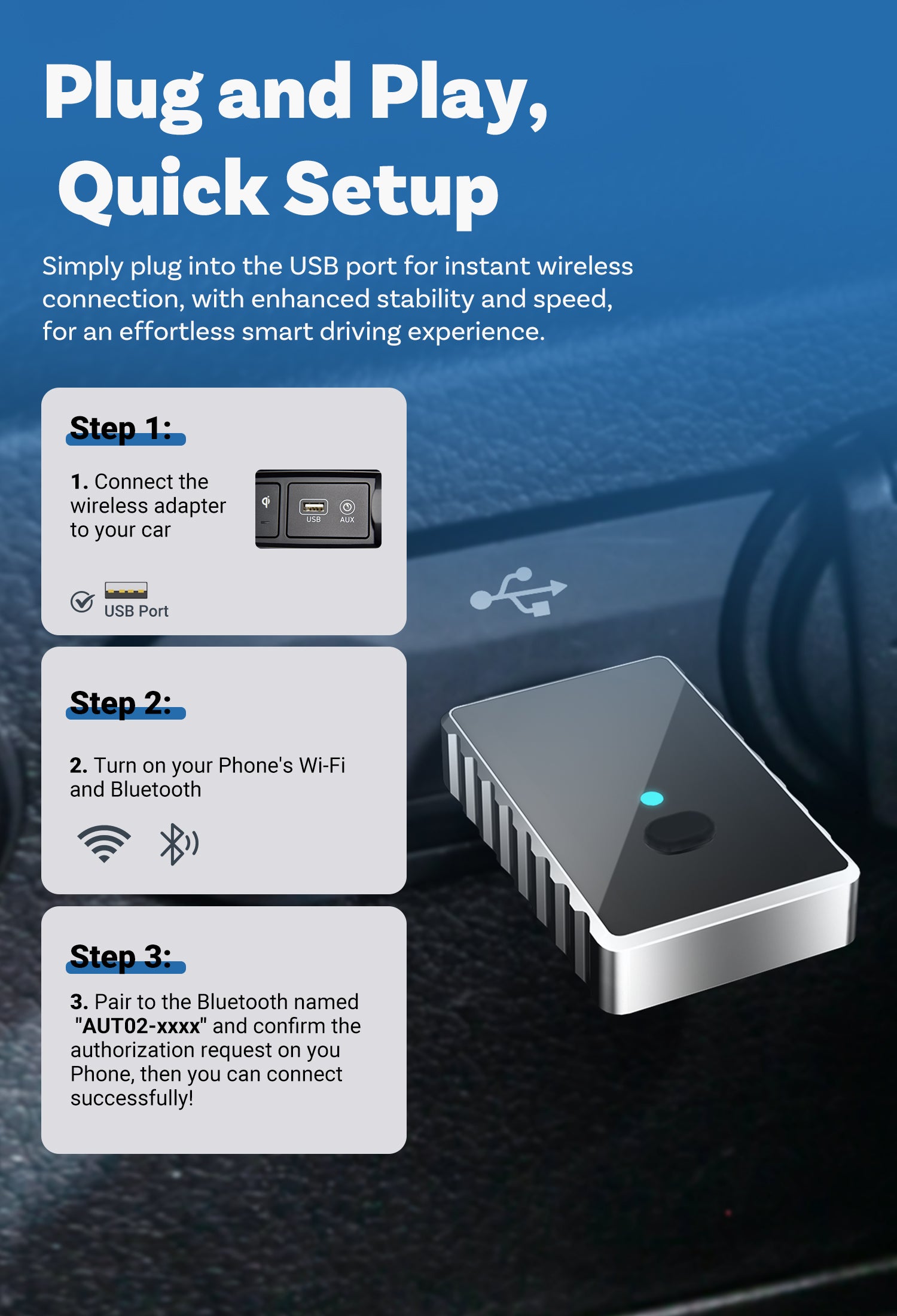 Smart World Micro CP-AA 2-in-1 Wireless CarPlay & wireless Android Auto Adapter – Compact & Fast Connection