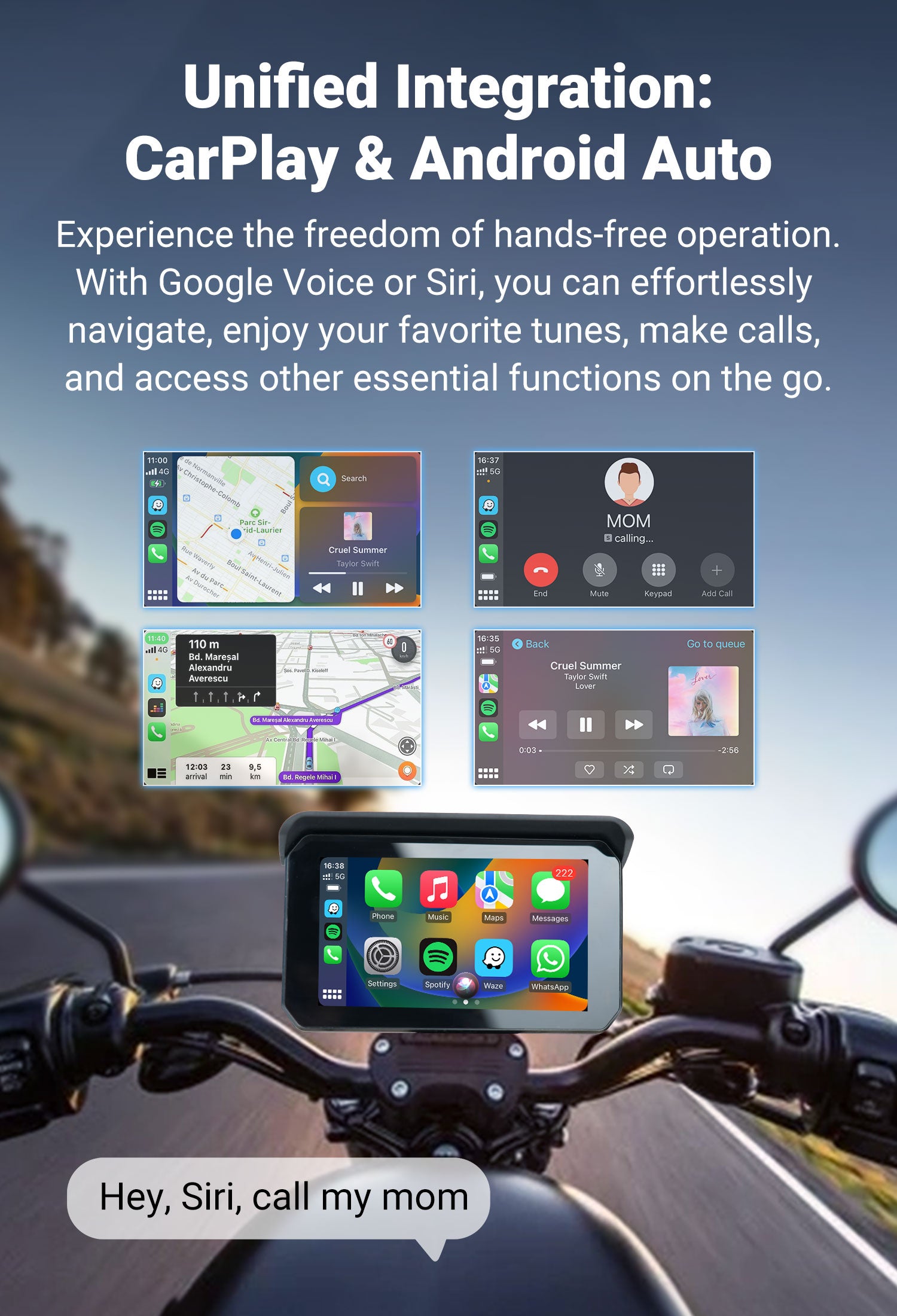 Smart World Company Waterproof Wireless CarPlay and Android Auto Display for Motorcycles