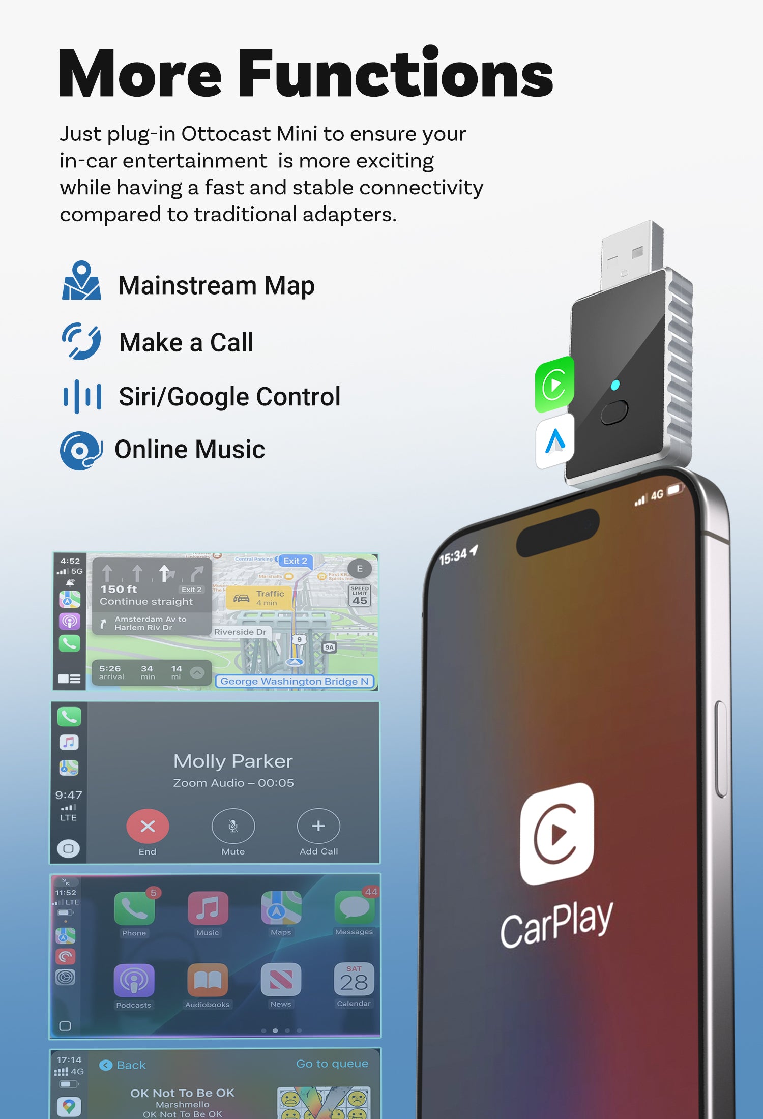 Smart World Micro CP-AA 2-in-1 Wireless CarPlay & wireless Android Auto Adapter – Compact & Fast Connection