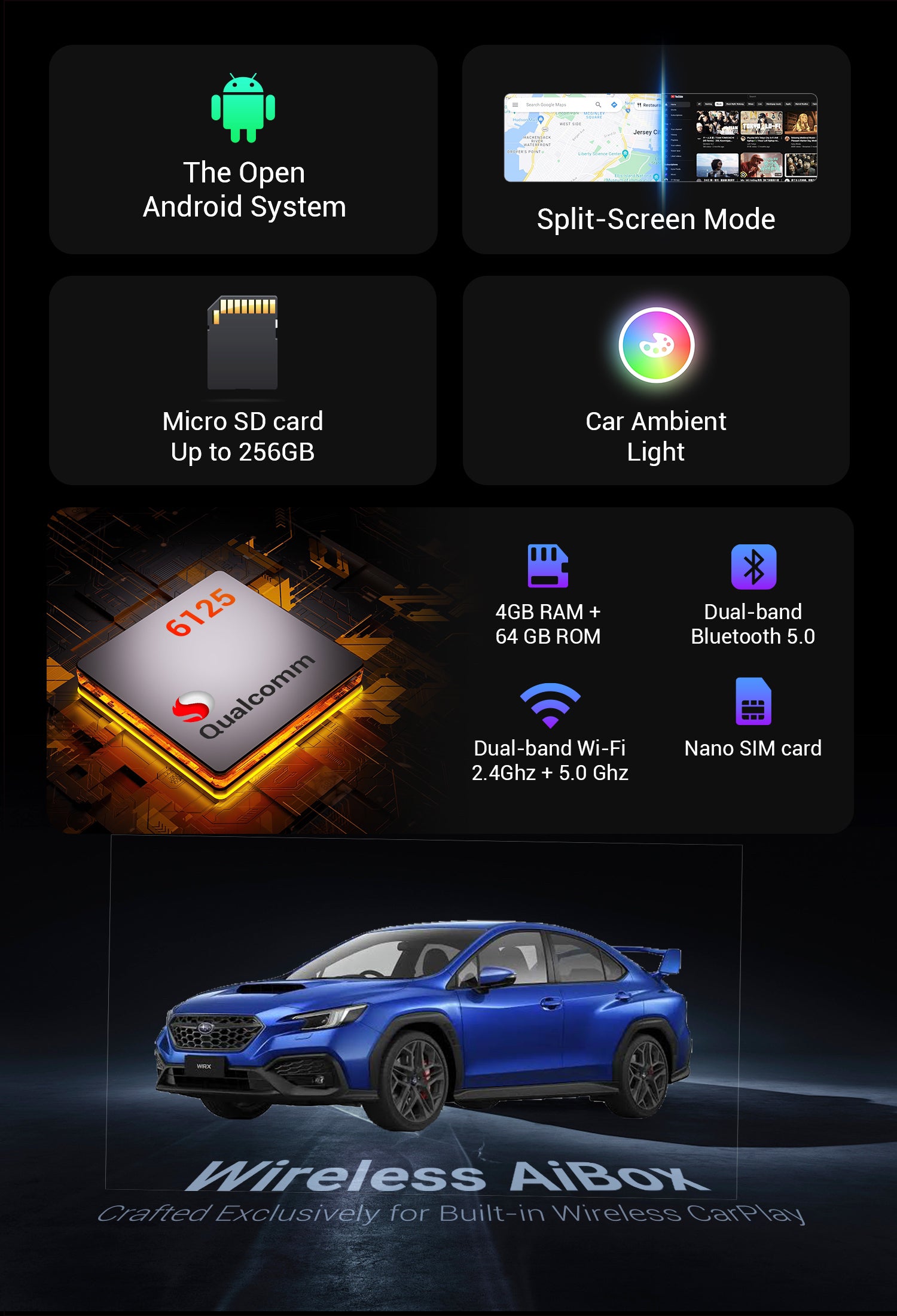 App2Car WS - AI Box for Subaru 2024 and 2025 with  Wireless CarPlay, Upgrade to multimedia streaming Netflix YouTube and more