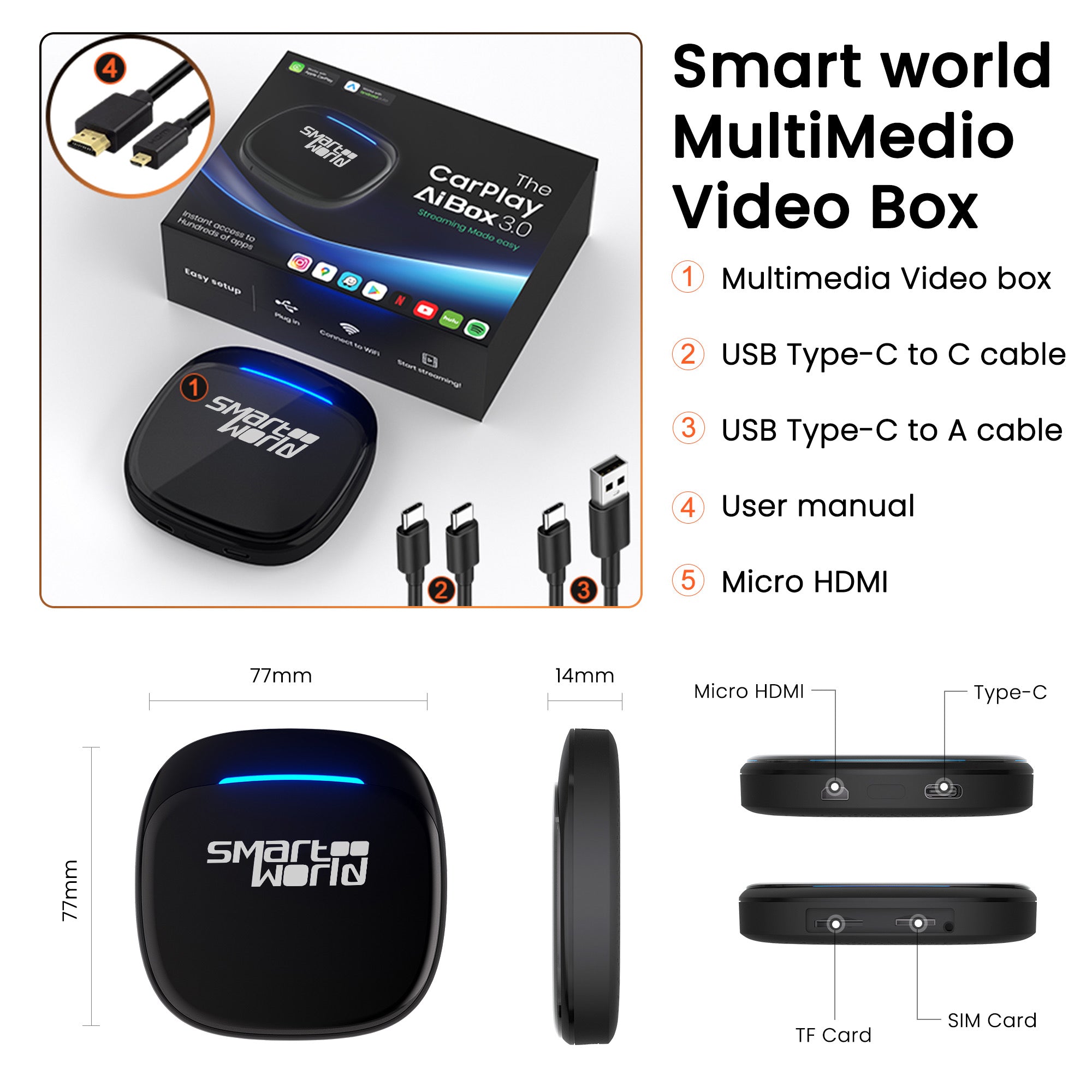 App2Car Smartworld MMB11 Multimedia Adapter for Wireless Carplay and Android Auto - Use Any App on Your Car's Head Unit