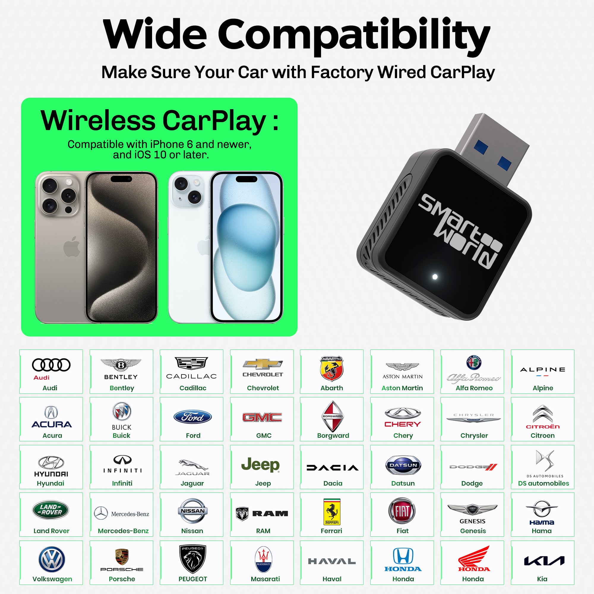 MICRO CP Wireless CarPlay adapter stick  for iPhone iOS 10+